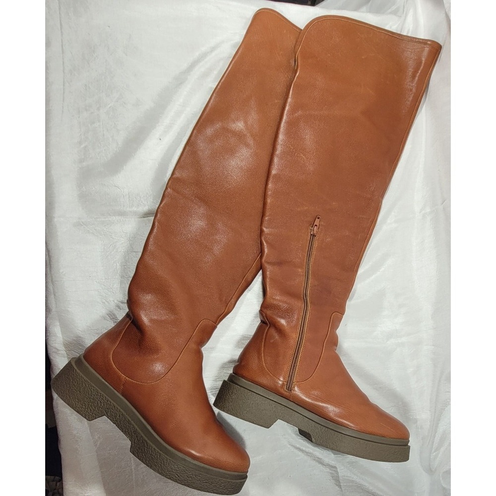 Beracamy Women's Leather Tall Riding Boots w/ Fur Lined Foot - Cognac - Sz EU 39